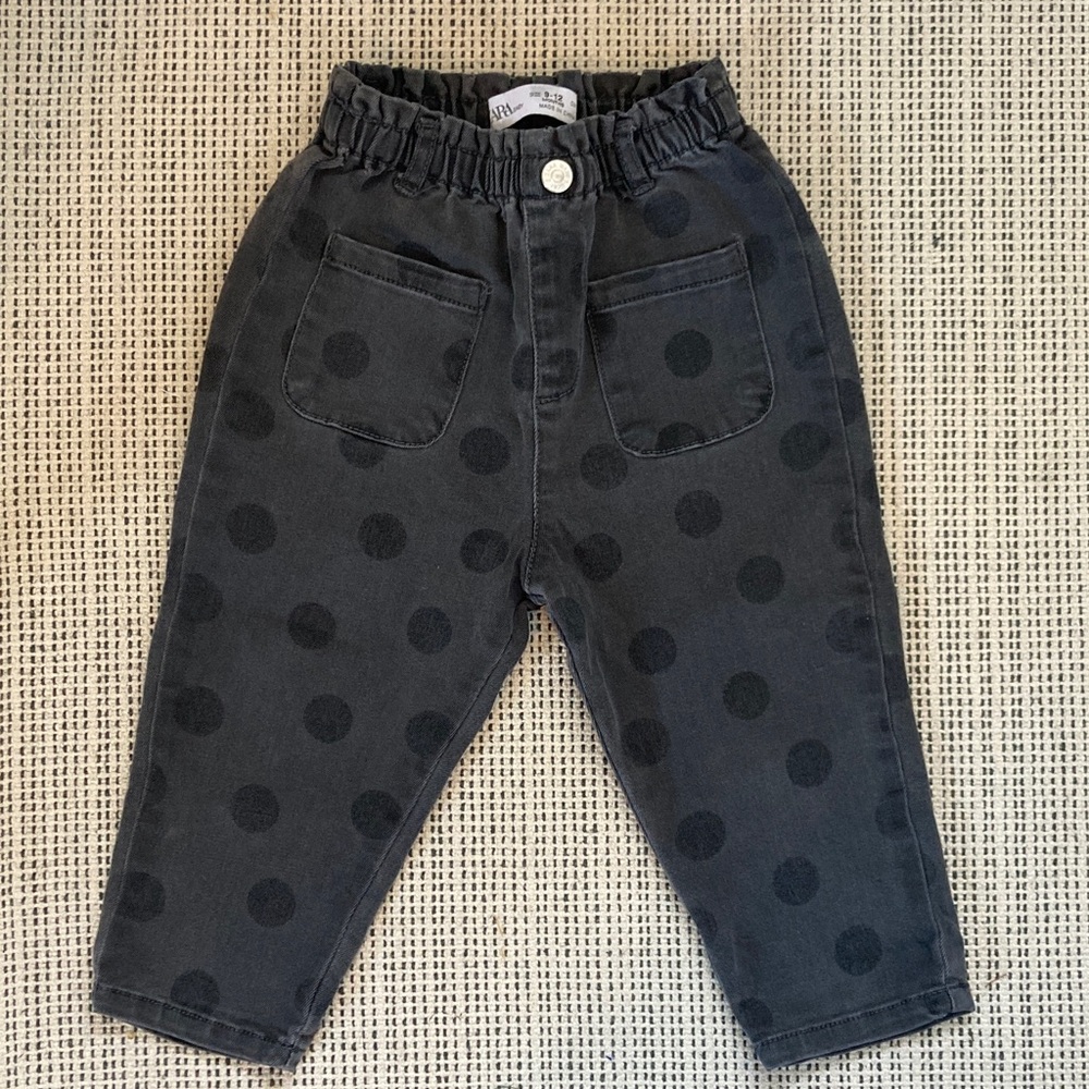 Zara Black Polka Dot Elastic-Waist Jeans for Kids